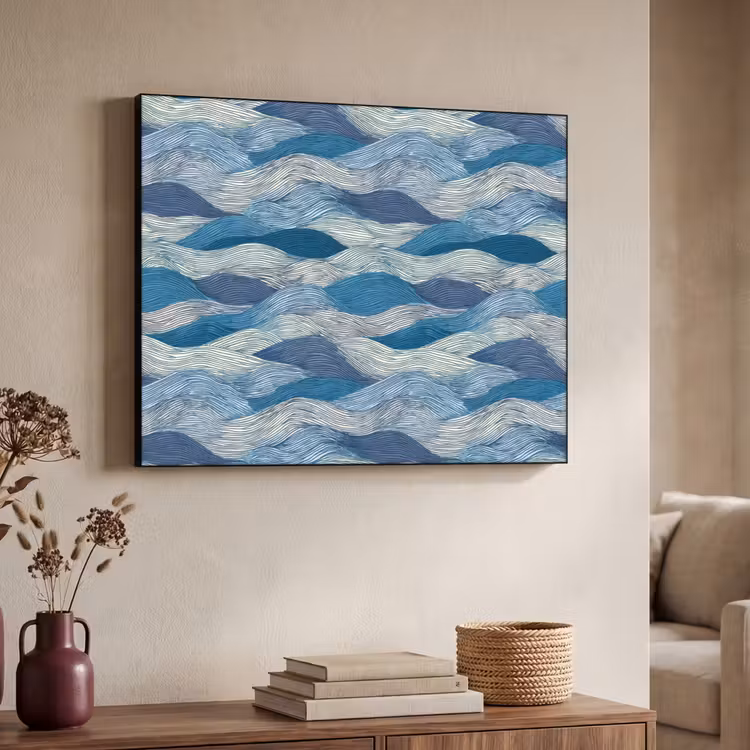 Art Frame - Getekend - Blauw - Wit - Golvend - Streepjes — 4