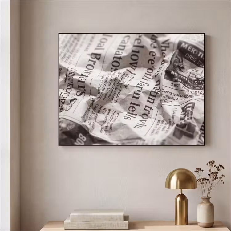 Art Frame - Krant - Gekreukeld - Textuur - Vintage - Zwart-wit — 3