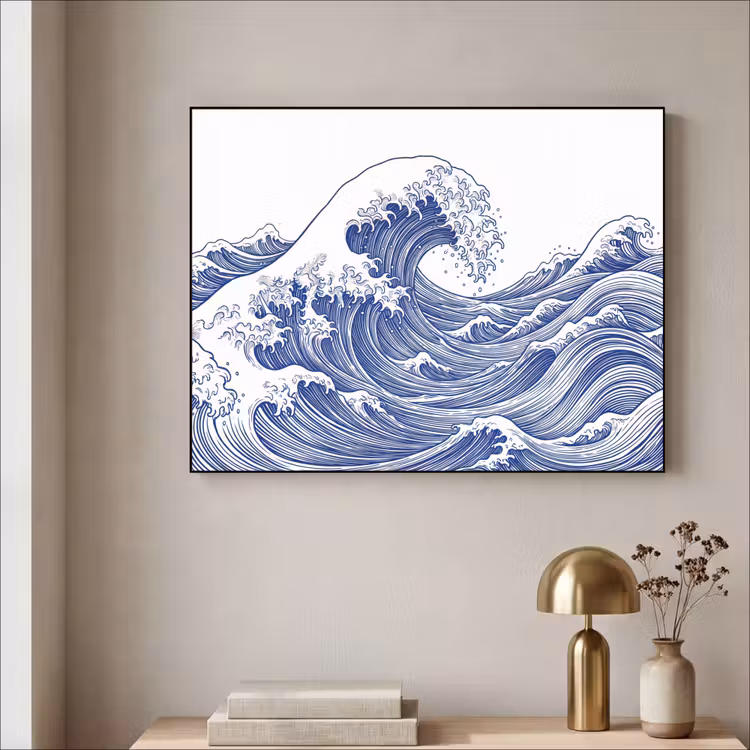 Art Frame - Golf - Japans - Zee - Illustratie - Blauw — 3