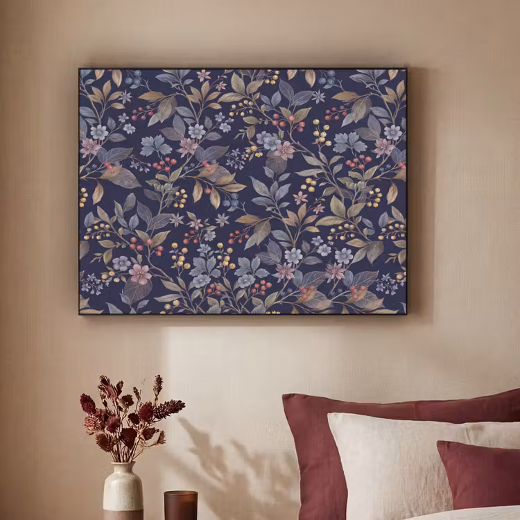 Art Frame - Bloemen - Bladeren - Patroon - Botanisch - Donkerblauw — 2