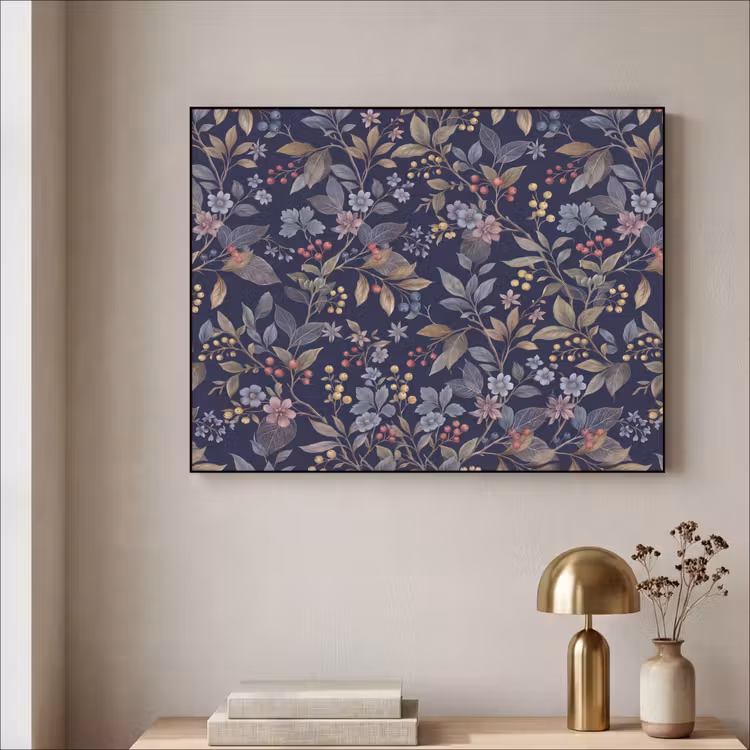 Art Frame - Bloemen - Bladeren - Patroon - Botanisch - Donkerblauw — 3