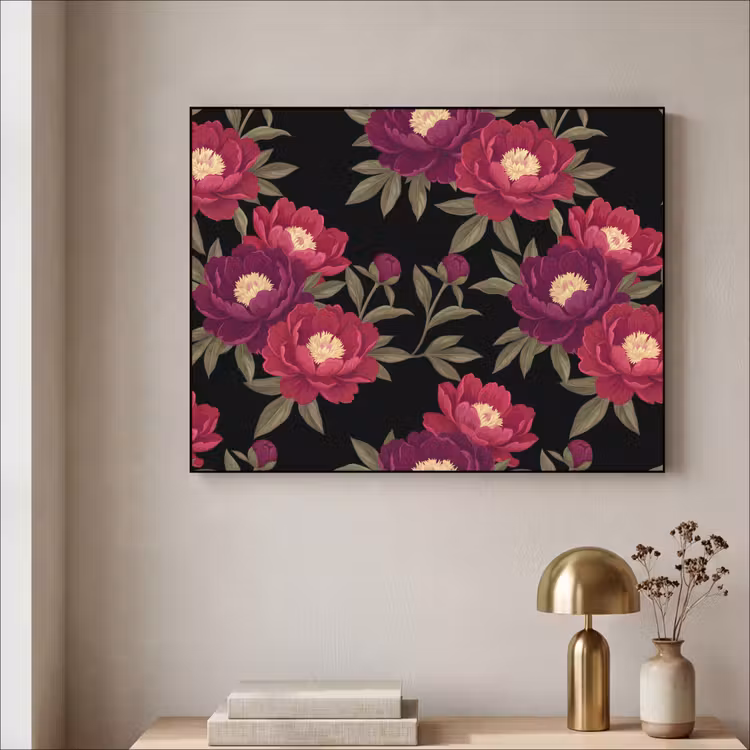 Art Frame - Bloemen - Patroon - Botanisch - Rood - Zwart — 3