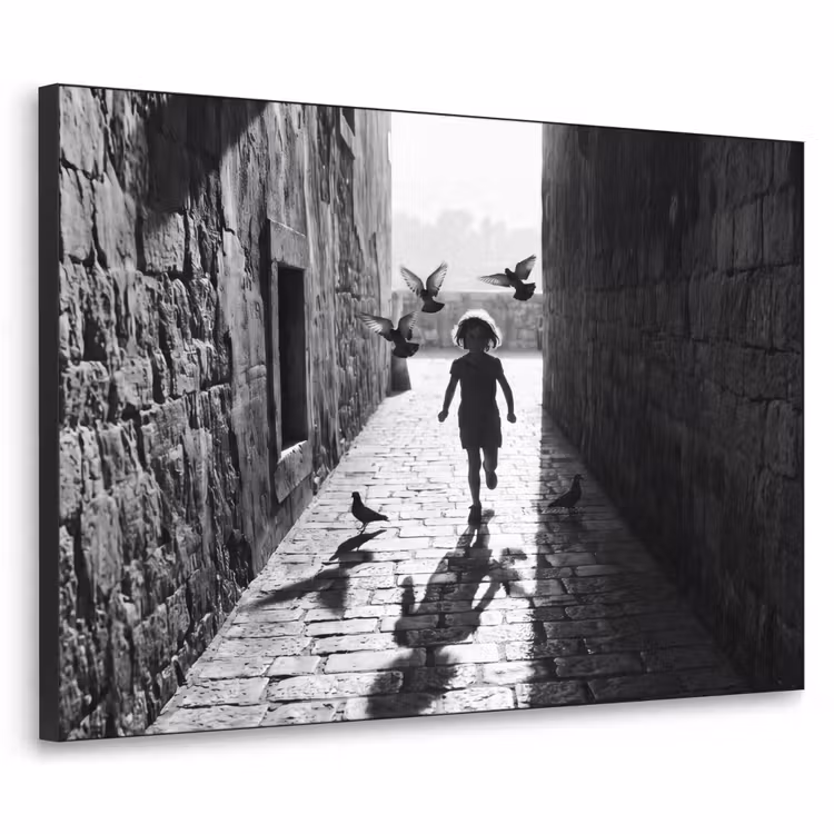 Art Frame - Kind - Vogel - Straat - Zwart-wit - Spelen — 1