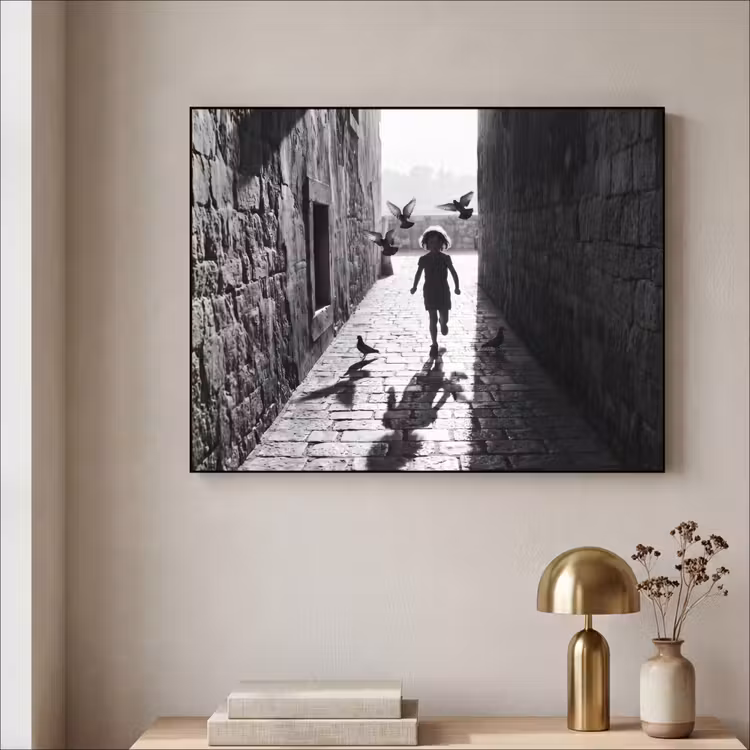 Art Frame - Kind - Vogel - Straat - Zwart-wit - Spelen — 3