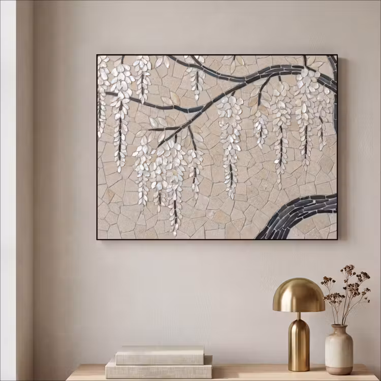 Art Frame - Boom - Bloemen - Mozaïek - Kunst - Wit — 3