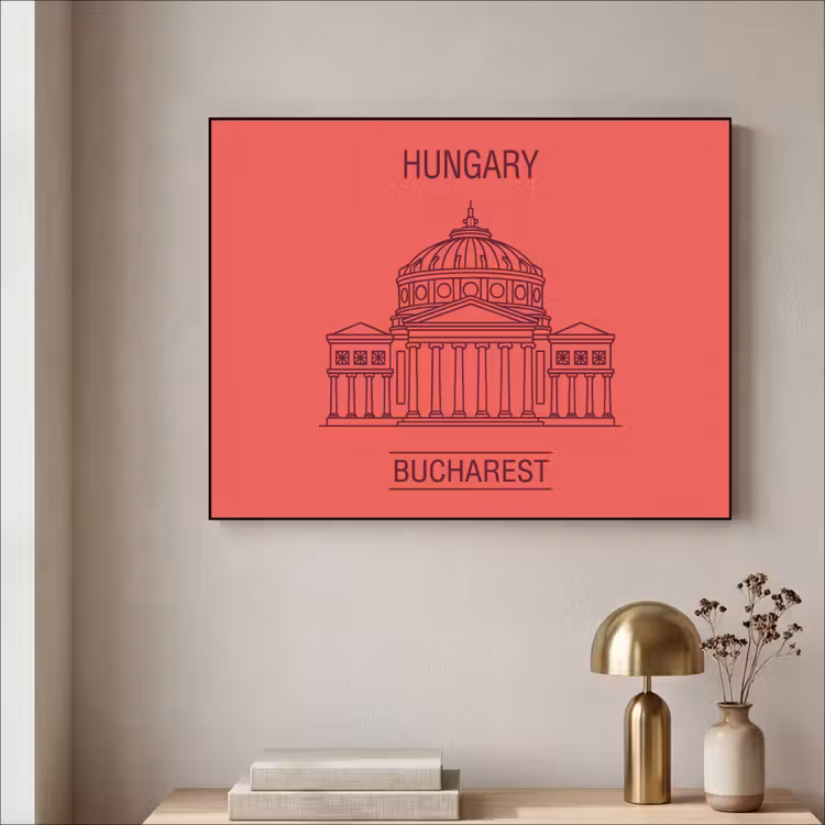 Art Frame - Architectuur - Boekarest - Stedelijk - Lijntekening - Rood — 3