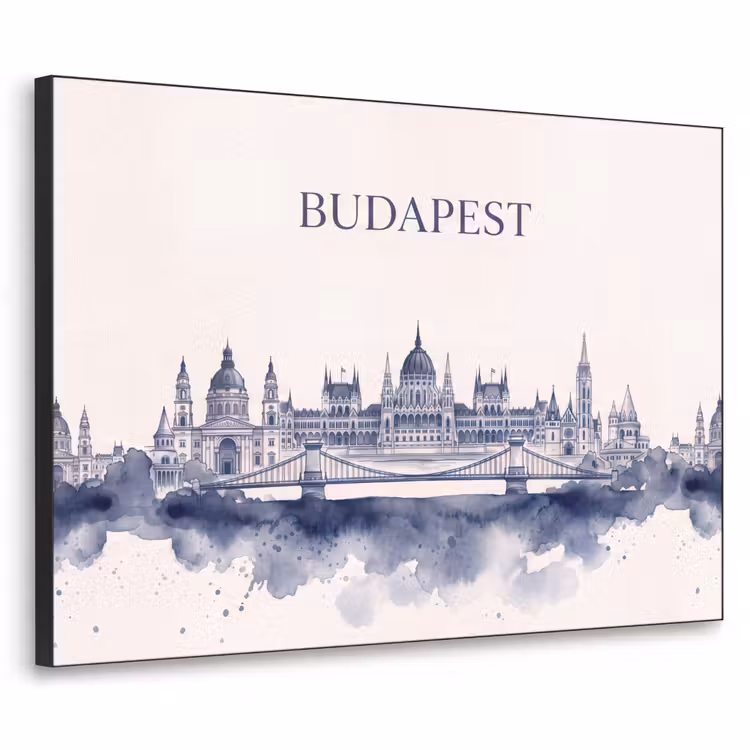 Art Frame - Boedapest - Skyline - Architectuur - Aquarel - Blauw — 1