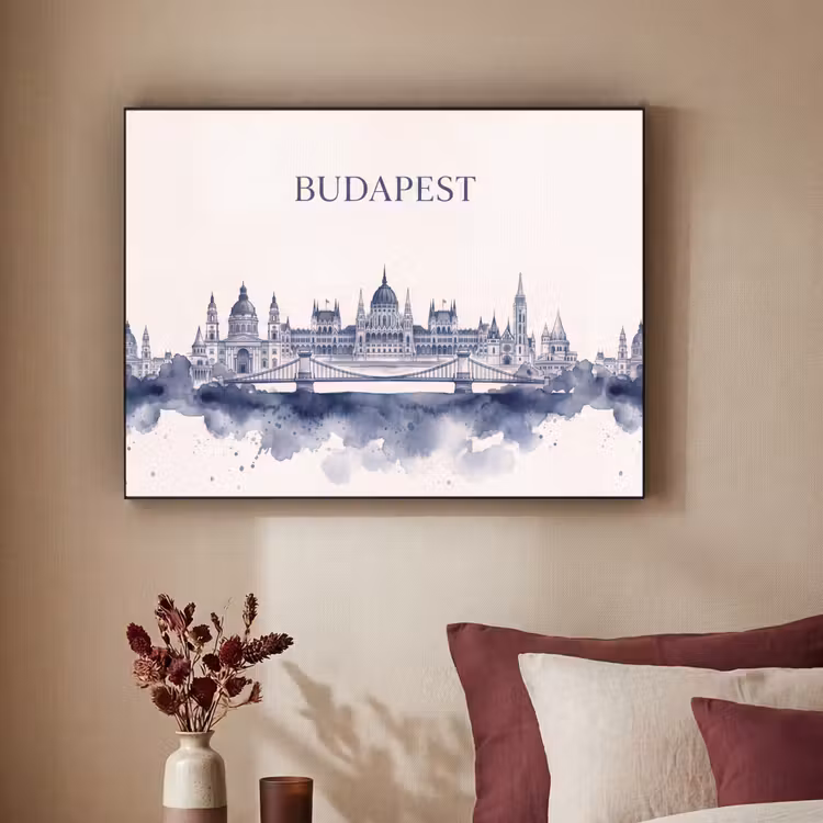 Art Frame - Boedapest - Skyline - Architectuur - Aquarel - Blauw — 2