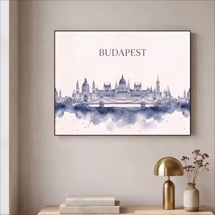 Art Frame - Boedapest - Skyline - Architectuur - Aquarel - Blauw — 3