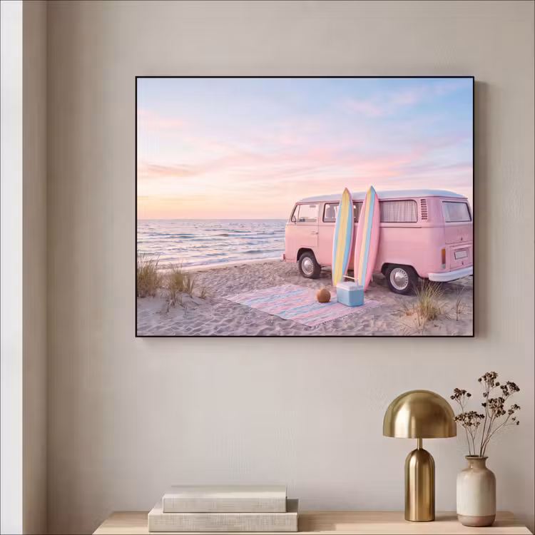 Art Frame - Busje - Strand - Surfplank - Zomer - Roze — 3