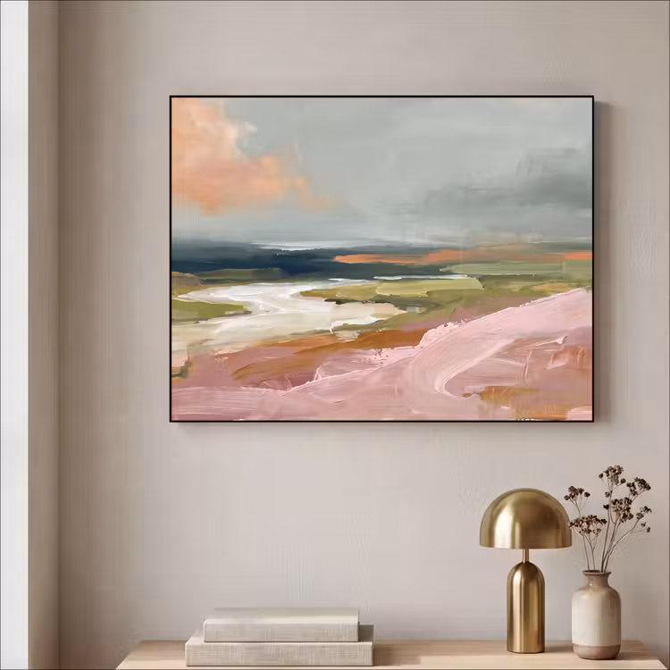 Art Frame - Landschap - Rivier - Abstract - Roze - Groen — 3