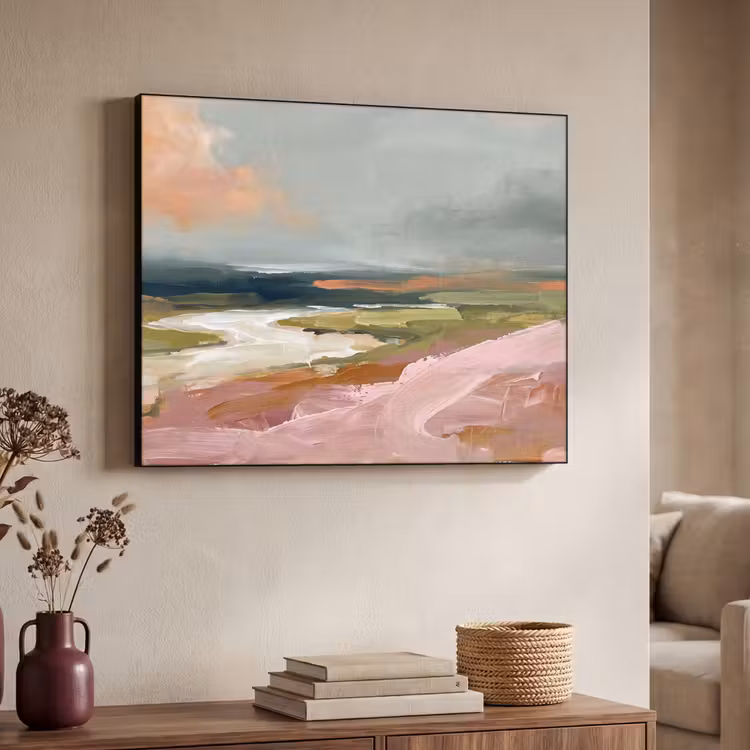 Art Frame - Landschap - Rivier - Abstract - Roze - Groen — 4