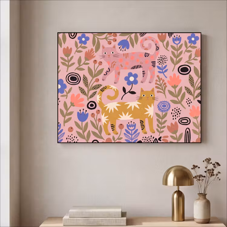 Art Frame - Kat - Bloemen - Dieren - Modern - Roze — 3