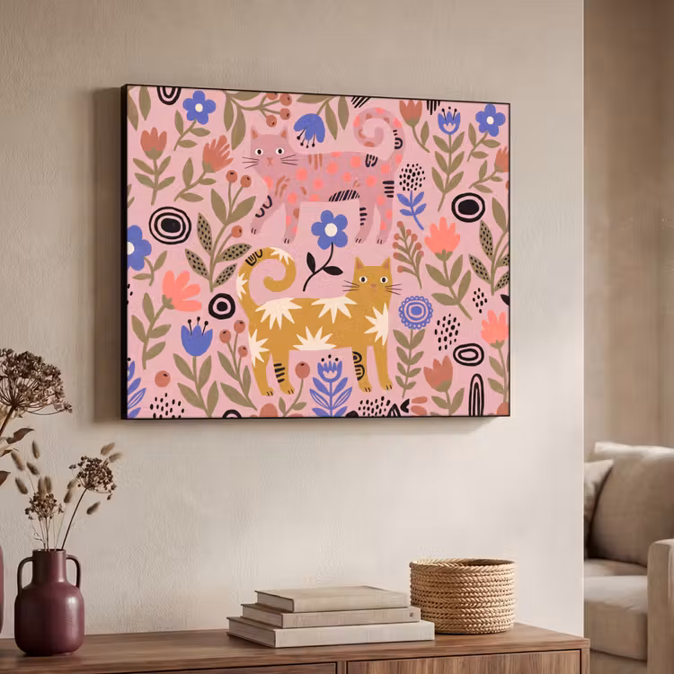 Art Frame - Kat - Bloemen - Dieren - Modern - Roze — 4