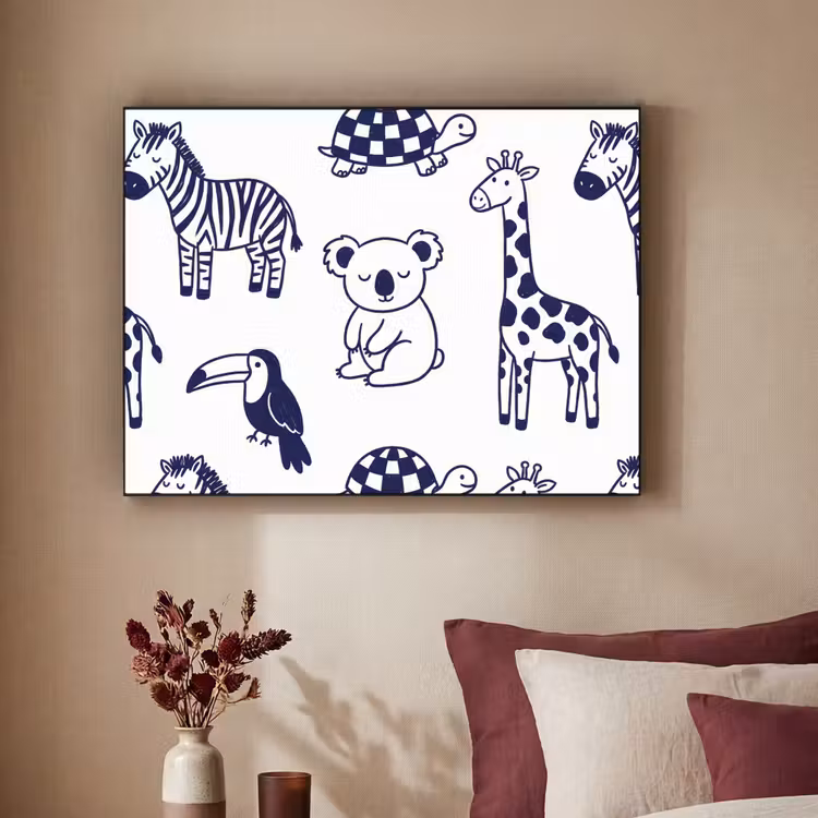 Art Frame - Dieren - Patroon - Kinderkamer - Grafisch - Wit-Blauw — 2