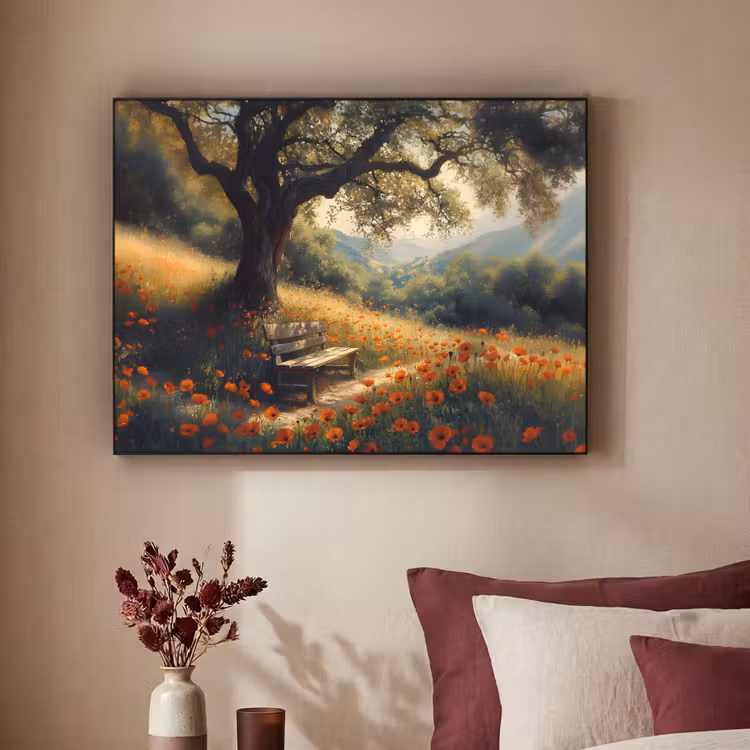Art Frame - Bankje - Boom - Klaprozen - Heuvels — 2