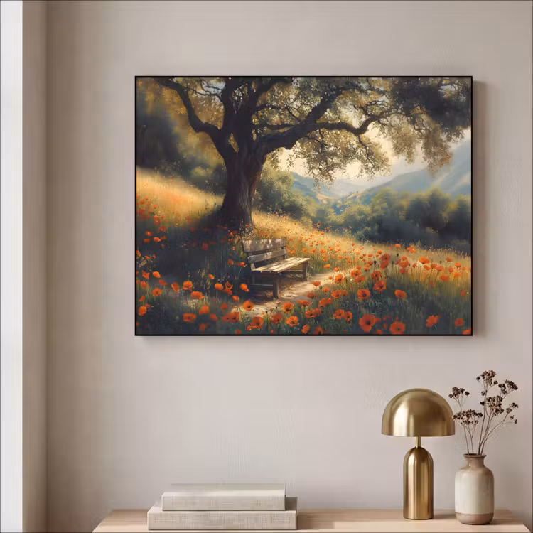 Art Frame - Bankje - Boom - Klaprozen - Heuvels — 3