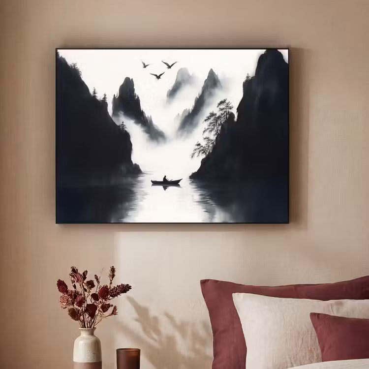 Art Frame - Roeiboot - Mistig - Bergen - Vogels — 2