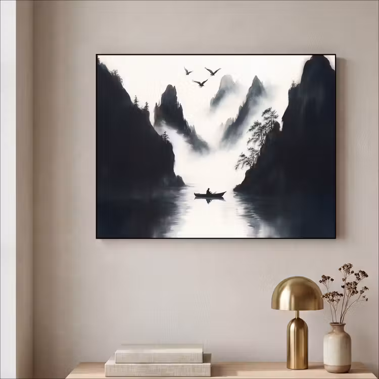 Art Frame - Roeiboot - Mistig - Bergen - Vogels — 3