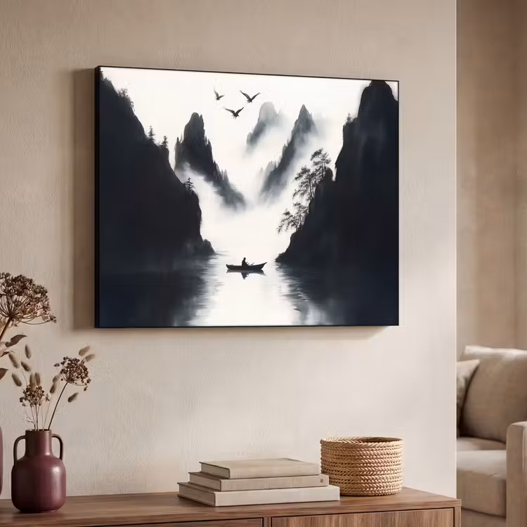 Art Frame - Roeiboot - Mistig - Bergen - Vogels — 4