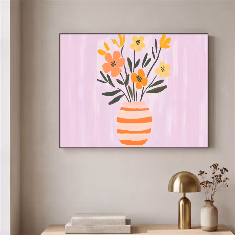 Art Frame - Vaas - Gestreept - Bloemen - Oranje — 3