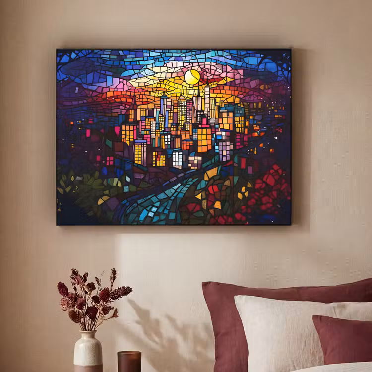 Art Frame - Stad - Maan - Mozaïek - Kleurrijk — 2