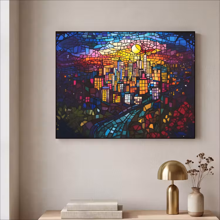 Art Frame - Stad - Maan - Mozaïek - Kleurrijk — 3