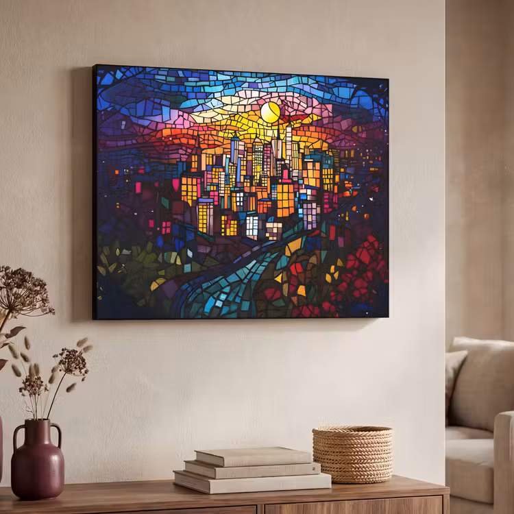 Art Frame - Stad - Maan - Mozaïek - Kleurrijk — 4
