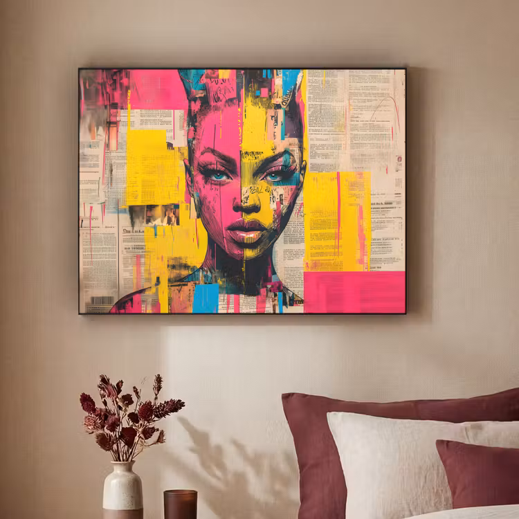 Art Frame - Vrouwengezicht - Krantenpapier - Abstract - Roze — 2