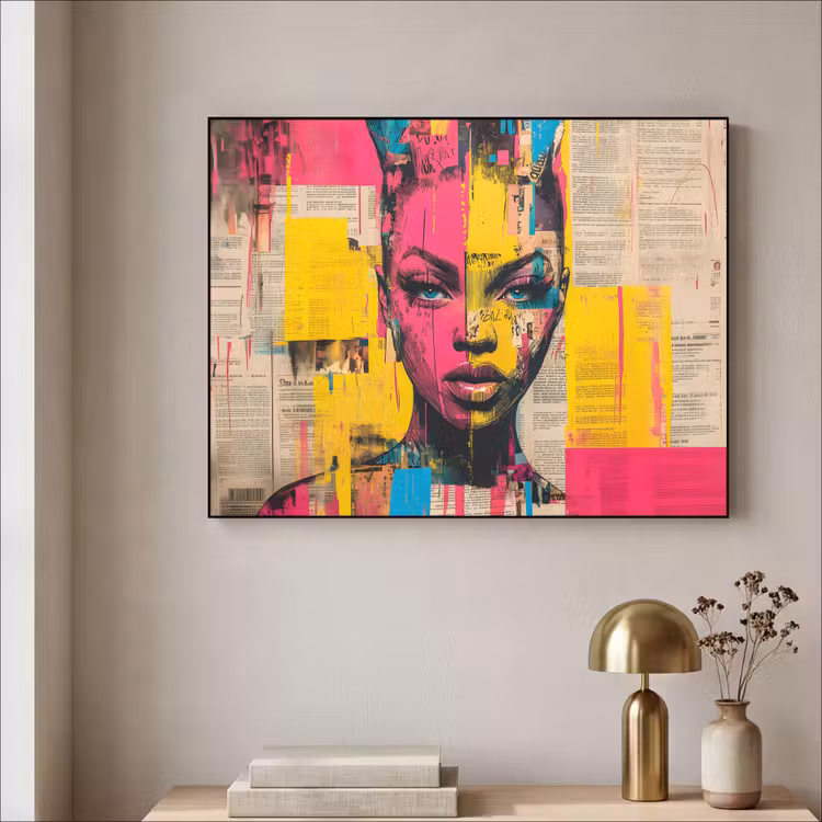 Art Frame - Vrouwengezicht - Krantenpapier - Abstract - Roze — 3