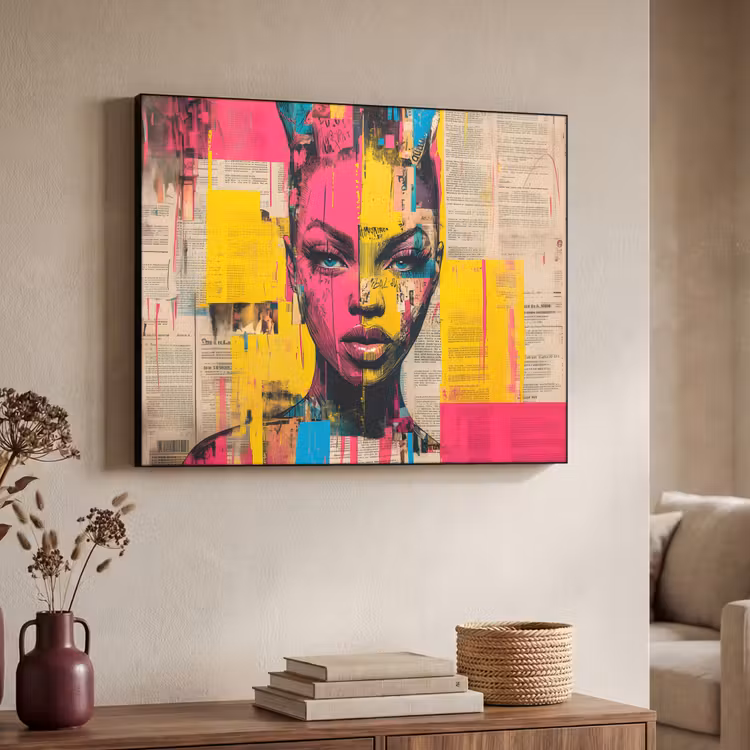 Art Frame - Vrouwengezicht - Krantenpapier - Abstract - Roze — 4