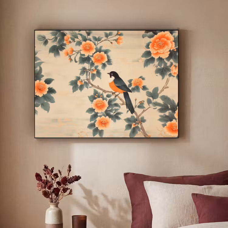 Art Frame - Vogel - Tak - Bloemen - Oranje — 2