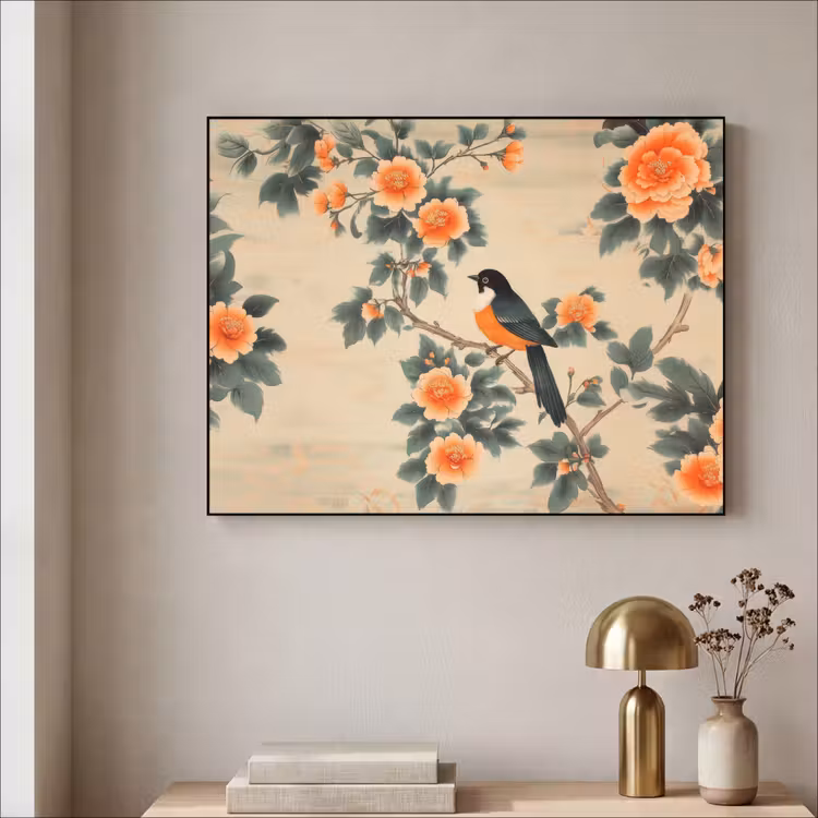 Art Frame - Vogel - Tak - Bloemen - Oranje — 3