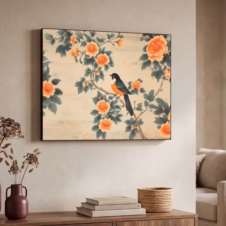 Art Frame - Vogel - Tak - Bloemen - Oranje — 4