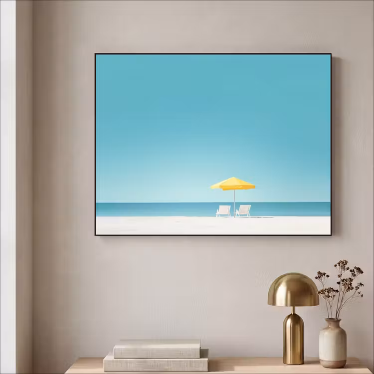 Art Frame - Strand - Blauwe lucht - Geel - Parasol — 3