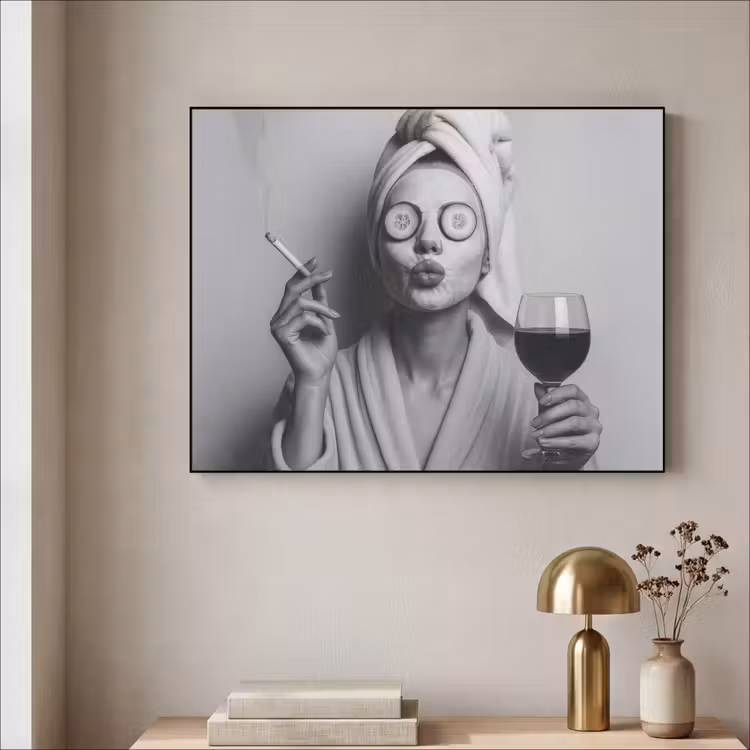 Art Frame - Vrouw - Masker - Wijn - Sigaret — 3