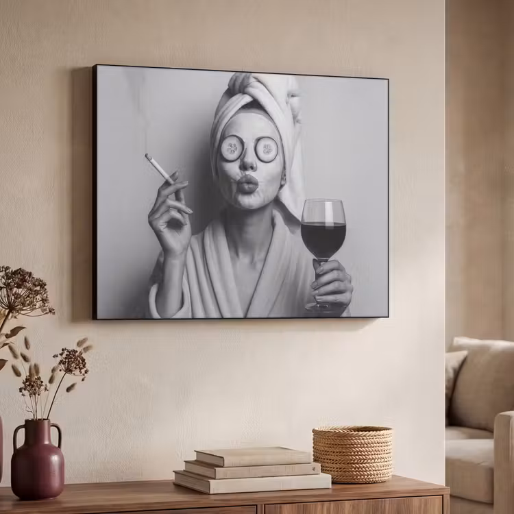 Art Frame - Vrouw - Masker - Wijn - Sigaret — 4