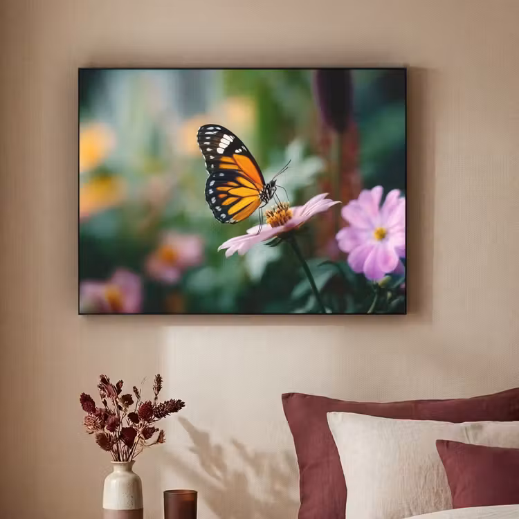 Art Frame - Roze bloemen - Vlinder - Zachte focus — 2