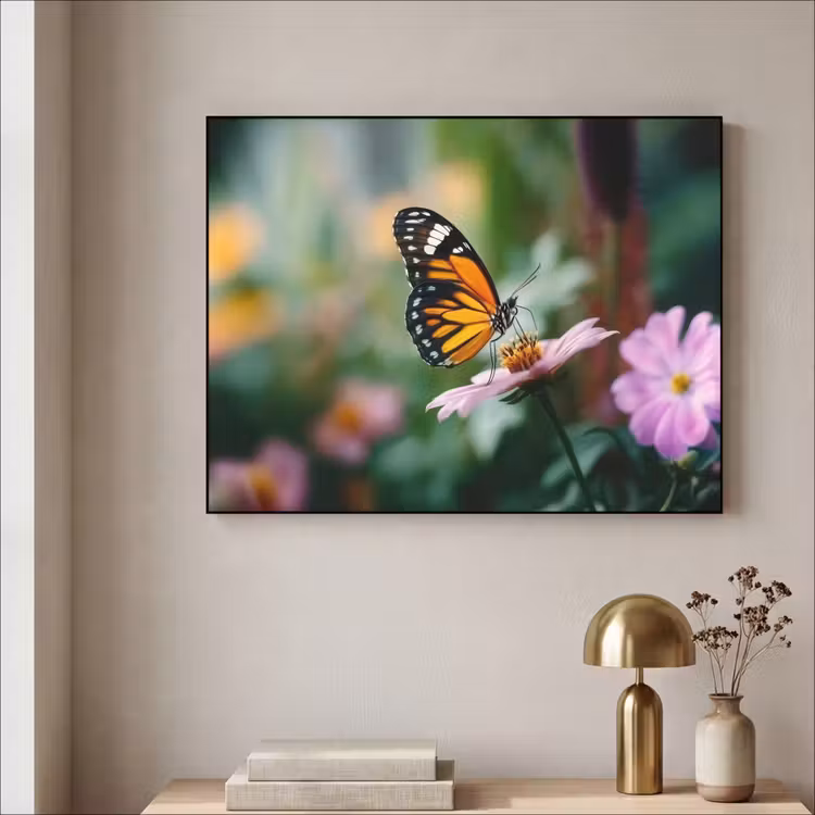 Art Frame - Roze bloemen - Vlinder - Zachte focus — 3