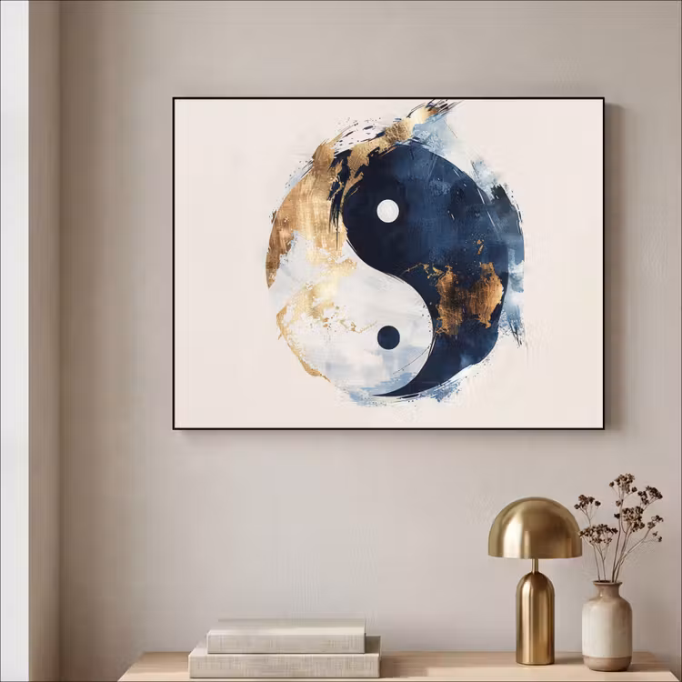 Art Frame - Yin Yang - Abstract - Zwart - Wit - Goud — 3