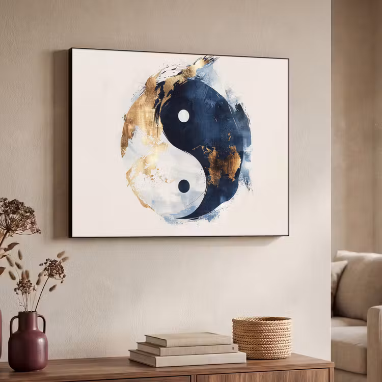 Art Frame - Yin Yang - Abstract - Zwart - Wit - Goud — 4