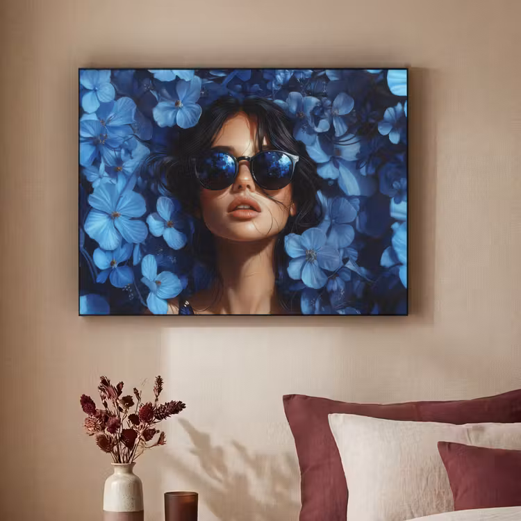 Art Frame - Vrouw - Blauw - Bloemen - Vlinders - Natuur — 2