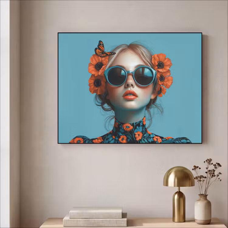 Art Frame - Vrouw - Blauw - Vlinder - Bloemen - Aesthetic — 3