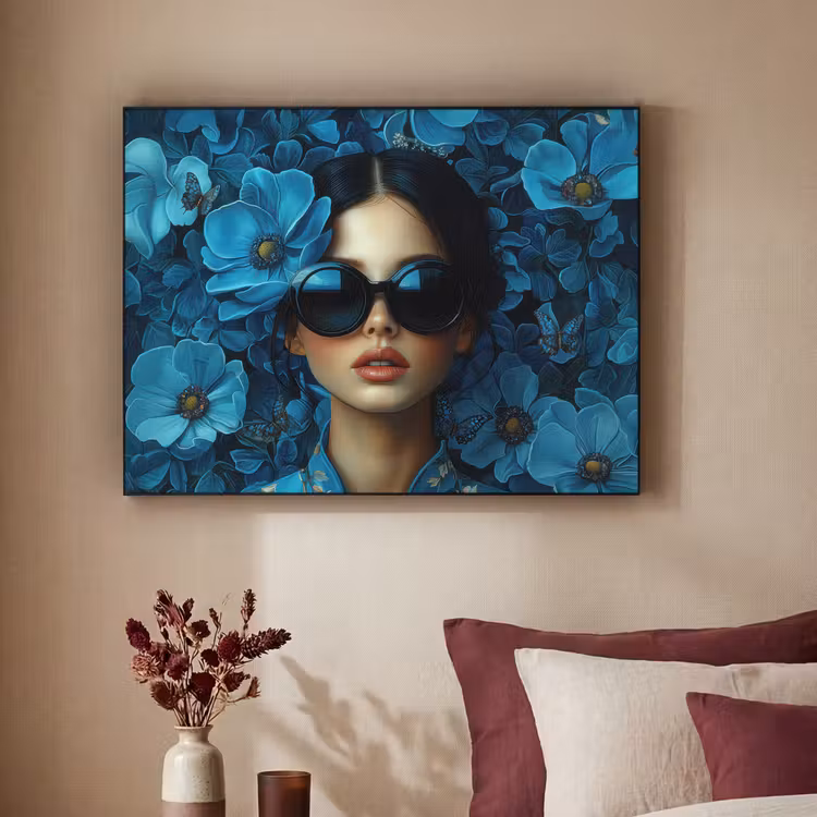 Art Frame - Vrouw - Bloemen - Blauw - Aesthetic - Luxe — 2
