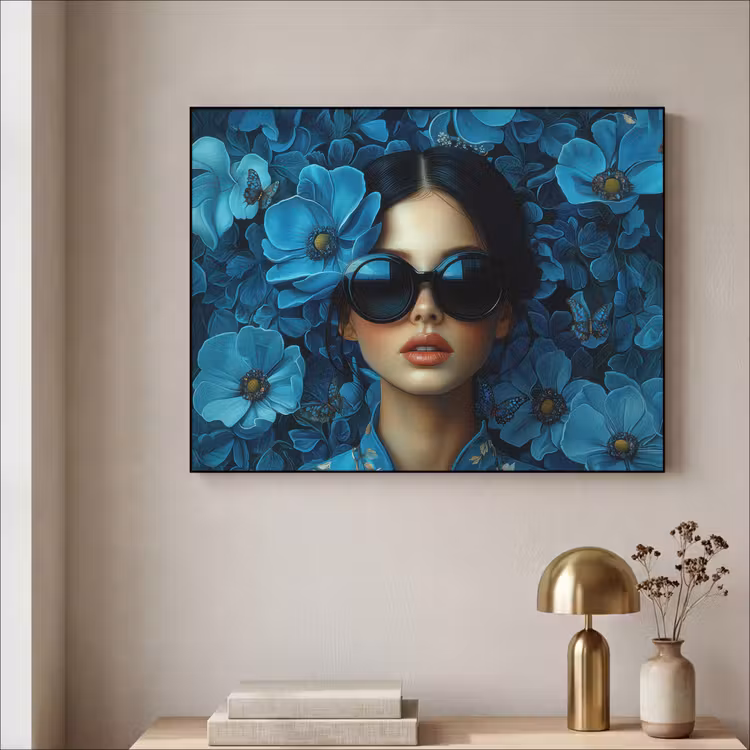 Art Frame - Vrouw - Bloemen - Blauw - Aesthetic - Luxe — 3