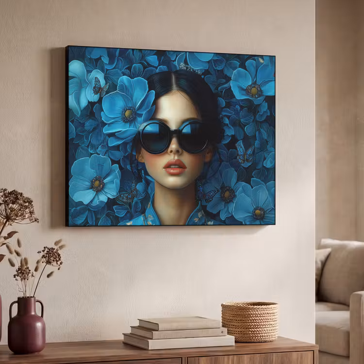 Art Frame - Vrouw - Bloemen - Blauw - Aesthetic - Luxe — 4