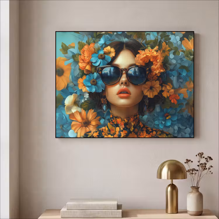 Art Frame - Vrouw - Bloemen - Oranje - Blauw - Modern — 3