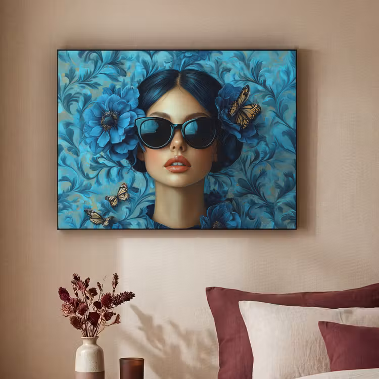 Art Frame - Vrouw - Bloemen - Vlinders - Blauw - Abstract — 2