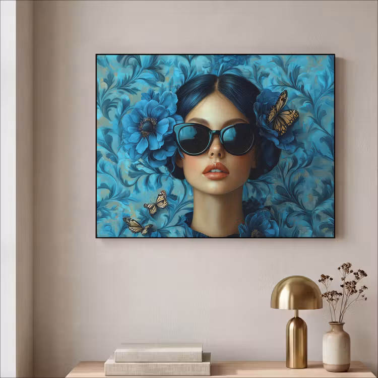 Art Frame - Vrouw - Bloemen - Vlinders - Blauw - Abstract — 3