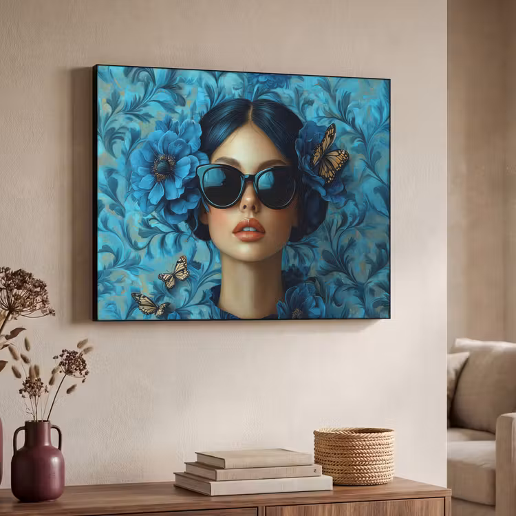 Art Frame - Vrouw - Bloemen - Vlinders - Blauw - Abstract — 4